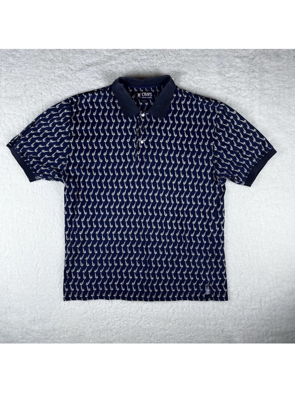 Vintage Chaps Ralph Lauren Golf Mens Medium Black Polo Shirt Geometric Preppy 90